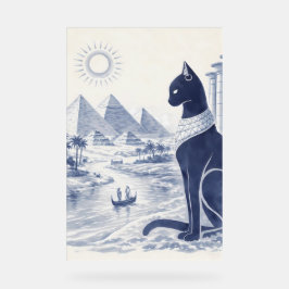 Señal Acrílica Gato Bastet egipcio antiguo y Pirámides Azul
