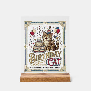 Señal Acrílica Gato Cumpleaños Cumpleaños Edad Arte Vector Vintag