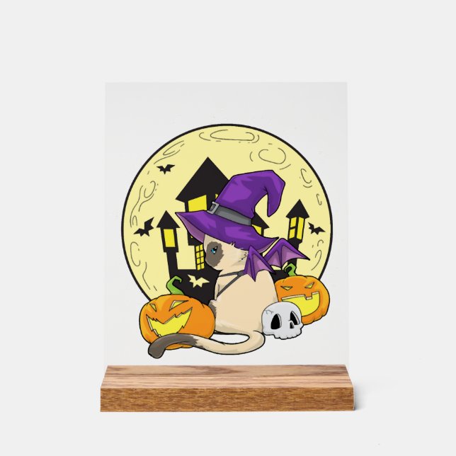 Señal Acrílica Gato de Halloween (Anverso)