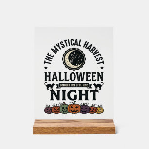 Señal Acrílica Gato de Halloween Gatos Negros Calabazas Vintage D