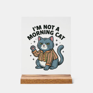 Señal Acrílica Gato de la mañana Grabado vintage Camiseta diverti