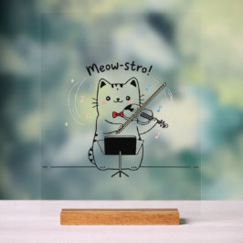 Señal Acrílica Gato Fúnebre Violinista Músico Violinista