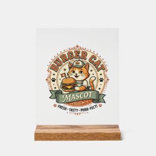 Señal Acrílica Gato Hamburguesa Mascota Gato Comida Rápida Mascot