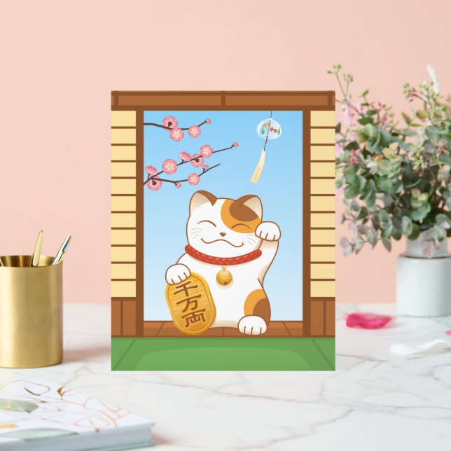 Señal Acrílica Gato japonés con suerte de calico, Maneki Neko (Boda)