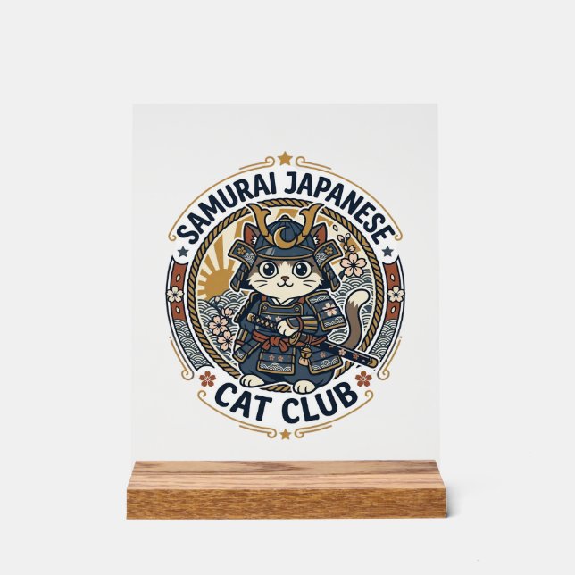 Señal Acrílica Gato Japonés Samurái Arte Vectorial POD - Samurái  (Anverso)