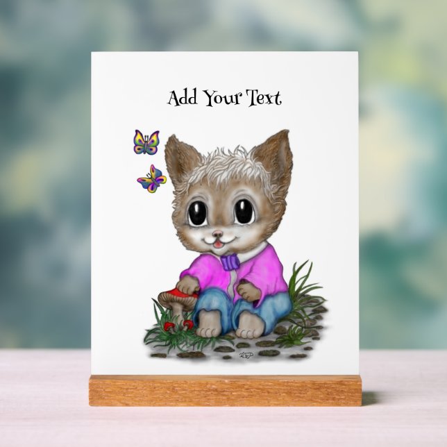 Señal Acrílica Gato Kitty y mariposa (Neutral )