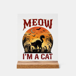 Señal Acrílica Gato Maullido Halloween Cementerio Negro_1