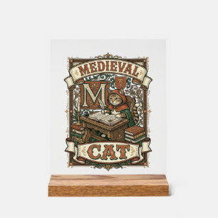 Señal Acrílica Gato Medieval Manuscrito Medieval Vintage