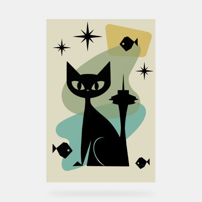 Señal Acrílica Gato moderno Seattle de mediados del siglo (Anverso)