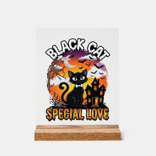 Señal Acrílica Gato Negro Amor Especial Halloween Casa Embrujada