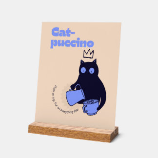 Señal Acrílica Gato puccino - Gato Divertido y Juego de Palabras