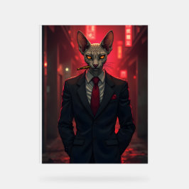 Señal Acrílica Gato Sphynx Neon Noir al Estilo Mafia