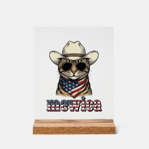 Señal Acrílica Gato Vaquero Patriótico Mewica Diseño Vector Vinta