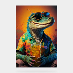 Señal Acrílica Gator Tropical con Camisa Hawaiana Arte Digital