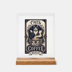 Señal Acrílica Gatos Café Repetir Gato Café Arte Vector Vintage S