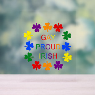 Señal Acrílica Gay Orgulloso Irlandés Arcoiris Shamrock