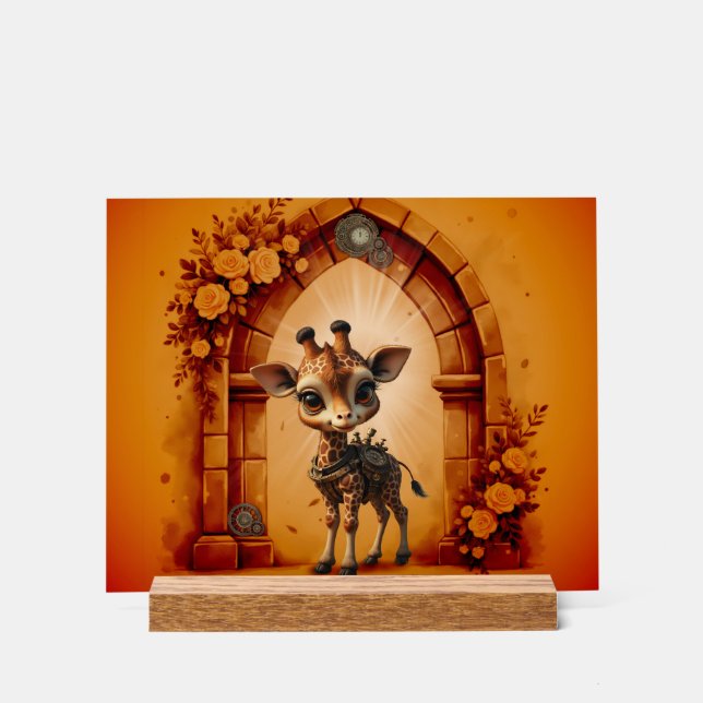 Señal Acrílica Girafa de bebé en steampunk-personalizado (Anverso)