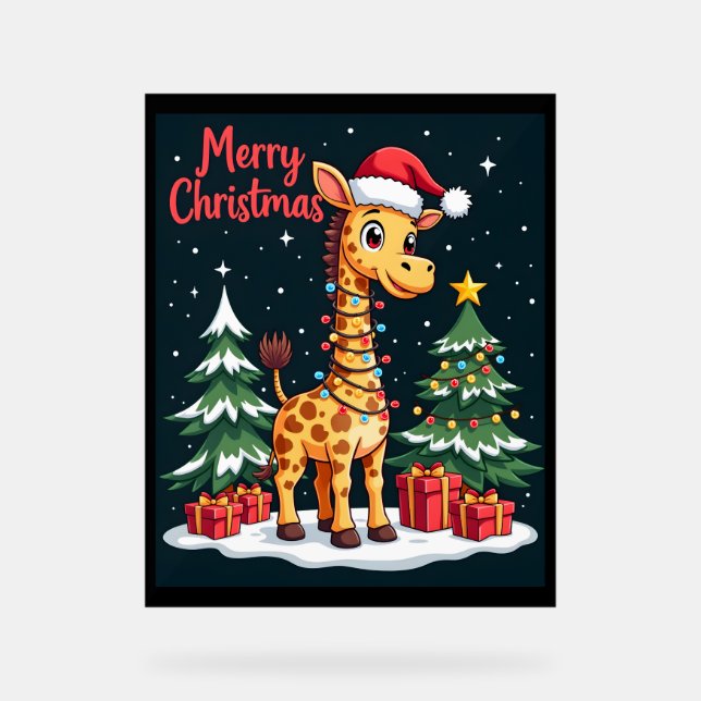 Señal Acrílica Giraffe Merry Árbol de Navidad iluminando Santa Gi (Anverso)
