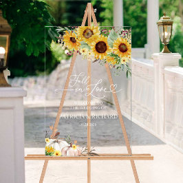 Señal Acrílica Girasol de calabaza de boda de otoño Bienvenida