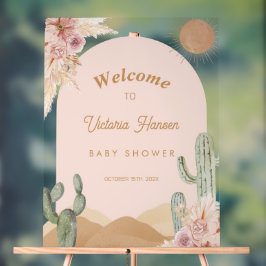 Señal Acrílica Girl Cactus Desert Baby Shower Southwestern