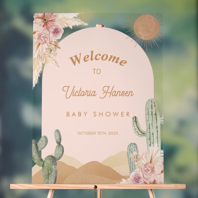 Señal Acrílica Girl Cactus Desert Baby Shower Southwestern (Neutral )