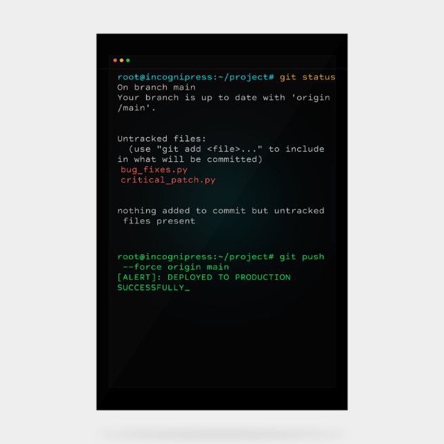 Señal Acrílica Git Push Force Main - Terminal de Desarrollador (Anverso)