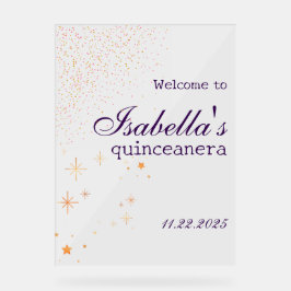 Señal Acrílica Glam Gótico Quince purpurina Rótulo acrílico púrpu