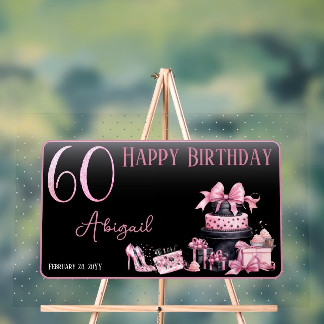 Señal Acrílica Glam Pink Black Fashion Fiesta de cumpleaños númer (Neutral )