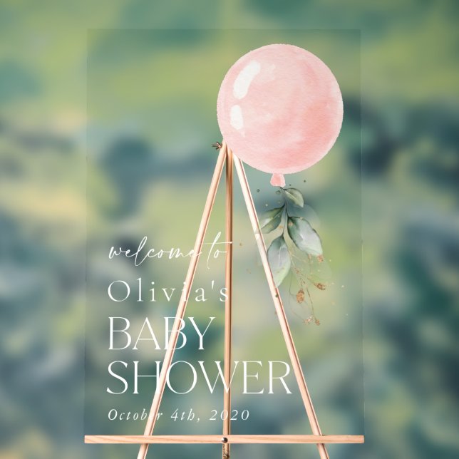 Señal Acrílica Globo rosa, eucalipto, bienvenida Baby Shower (Neutral )