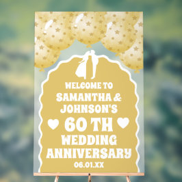 Señal Acrílica Globos de oro 60 aniversario de boda congelado