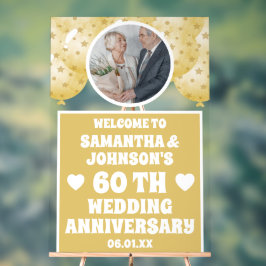 Señal Acrílica Globos de oro Foto 60º aniversario del boda