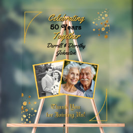 Señal Acrílica Globos de oro y negro 50 años