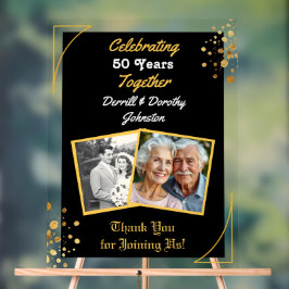 Señal Acrílica Globos de oro y negro 50 años