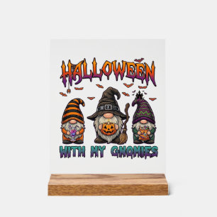 Señal Acrílica Gnomos de Halloween Tres Gnomos Sombrero de Bruja
