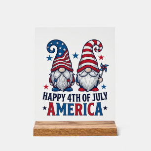 Señal Acrílica Gnomos Patrióticos Feliz 4 de Julio Camiseta Améri