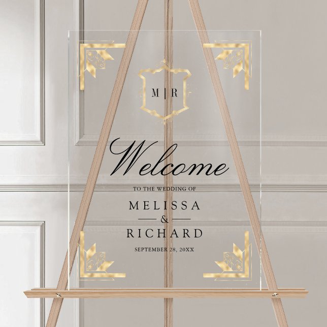 Señal Acrílica Gold Crest Wedding Welcome (Subido por el creador)