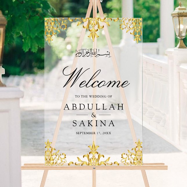 Señal Acrílica Gold Damask Muslim Wedding Welcome Frosted (Subido por el creador)