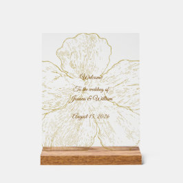 Señal Acrílica Gold Floral Line Art Botanical Wedding 