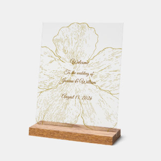Señal Acrílica Gold Floral Line Art Botanical Wedding 