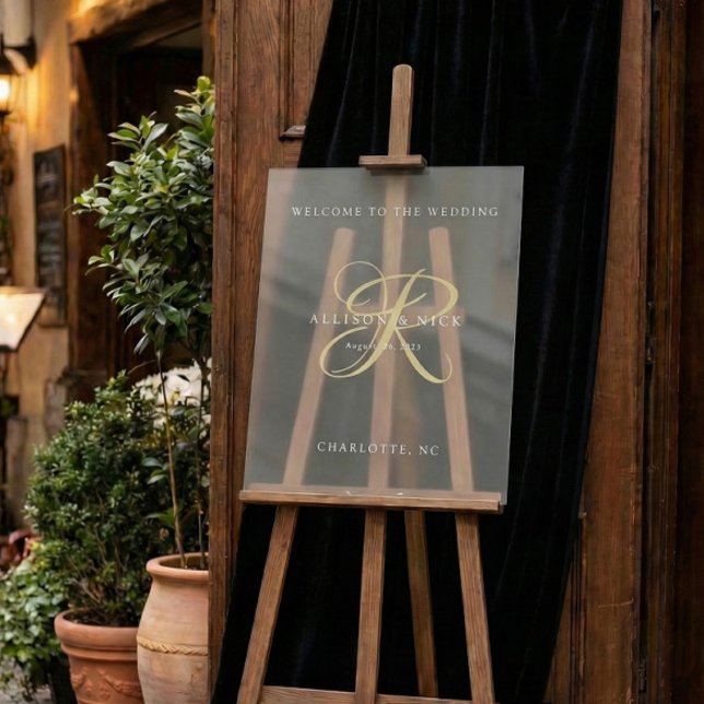 Señal Acrílica Gold Minimal Monogram Clear Wedding Entry (Subido por el creador)