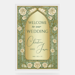 Señal Acrílica Gold Sage Stained Glass Floral Wedding Welcome 