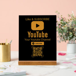 Señal Acrílica Gold YouTube Subscribe QR Code Black