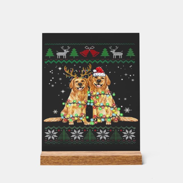 Señal Acrílica Golden retriever Perro feo de Navidad Funny Christ (Anverso)