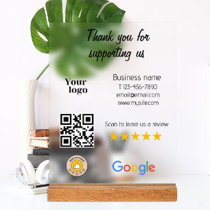 Señal Acrílica Google Review My Business Black Qr Code Logo