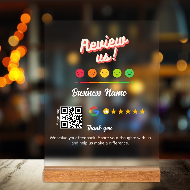 Señal Acrílica Google Review My Business Gracias Qr Code (Google Review My Business Thank You Qr Code Acrylic Sign)