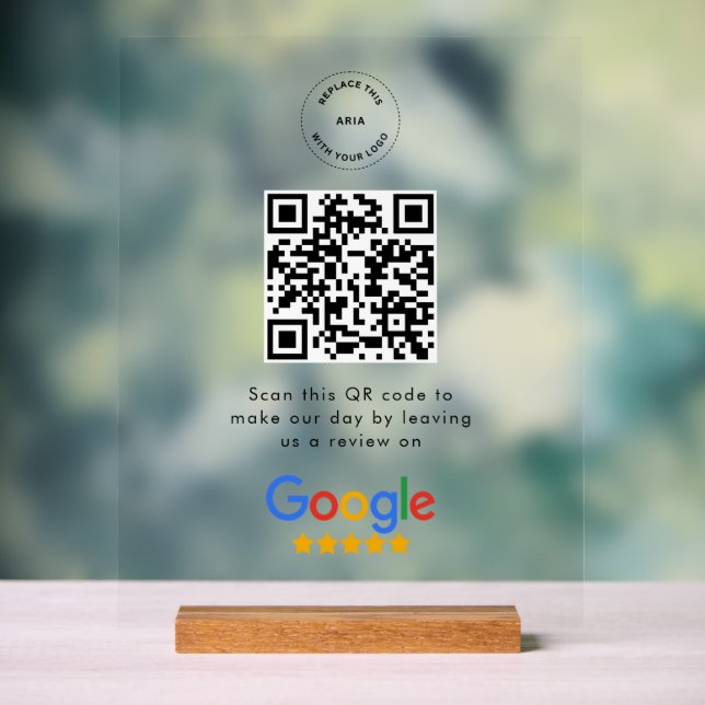 Señal Acrílica Google Review Request | QR Code Business Logo (Neutral )