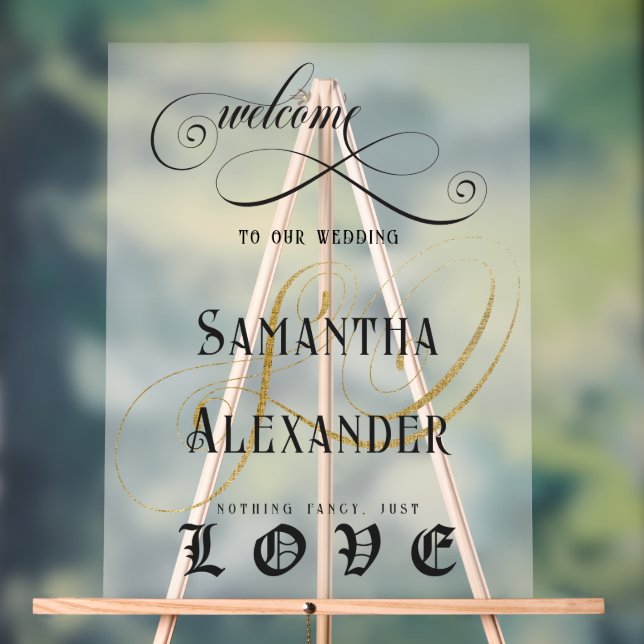 Señal Acrílica Gothic Nothing Fancy Just Love Wedding Welcome (Neutral )
