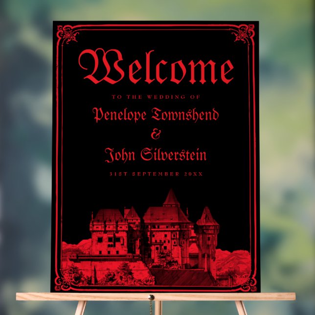 Señal Acrílica Gothic Vampire Castle Border Black Red Wedding  (Neutral )