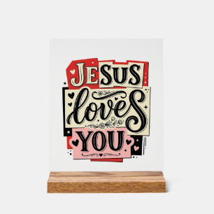 Señal Acrílica Grabado Vintage Jesús Te Ama Tipografía Cristiana