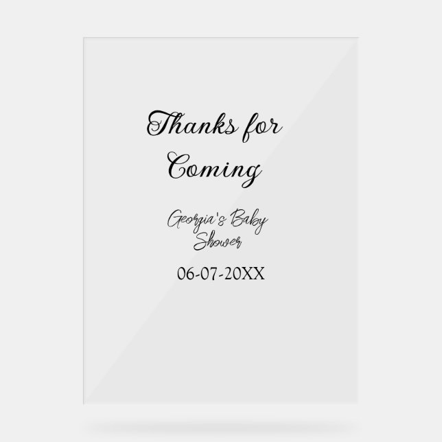 Señal Acrílica Gracias por venir a la ducha de bebé, simple y mod (Anverso)